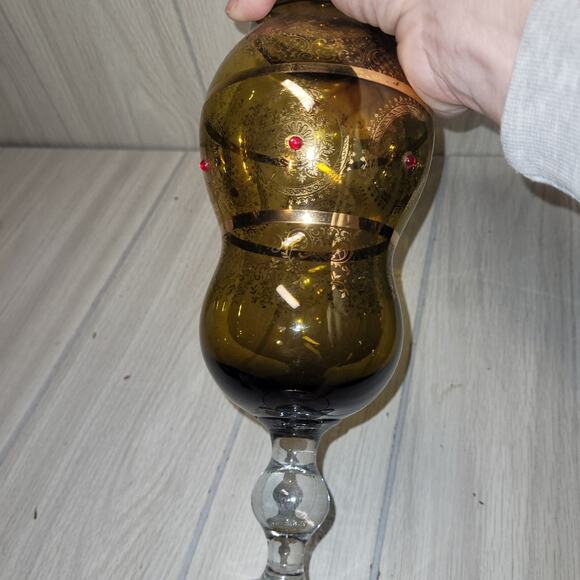 Vtg Avacado Green Italian Art Glass Apothecary Jar Candy Dish Bohemian - Picture 11 of 11